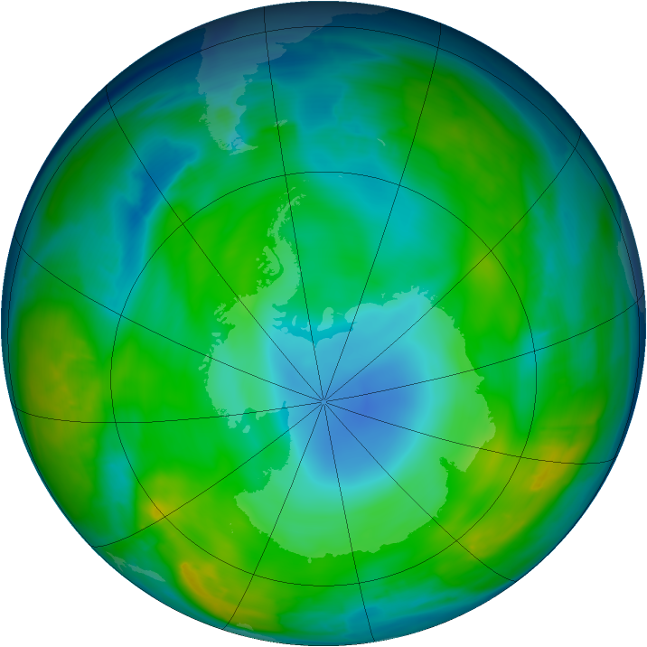 Antarctic ozone map for 09 June 2015